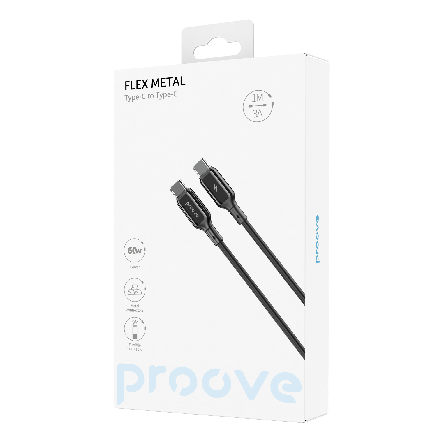 Cable Proove Flex Metal Type-C to Type-C 60w (1m) - Black Cable Proove Flex Metal Type-C to Type-C 60w (1m) - Black