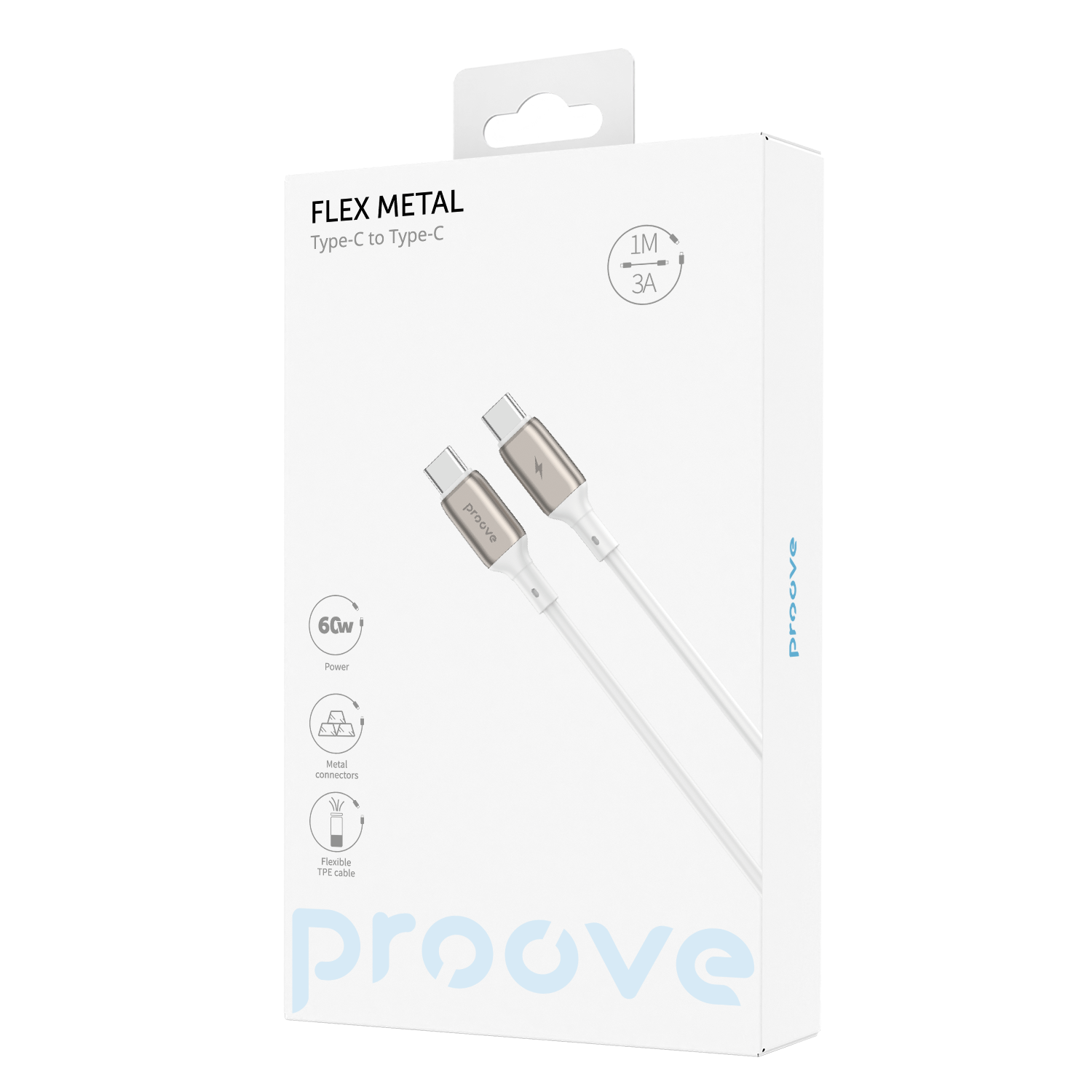 Cable Proove Flex Metal Type-C to Type-C 60w (1m) - White Cable Proove Flex Metal Type-C to Type-C 60w (1m) - White