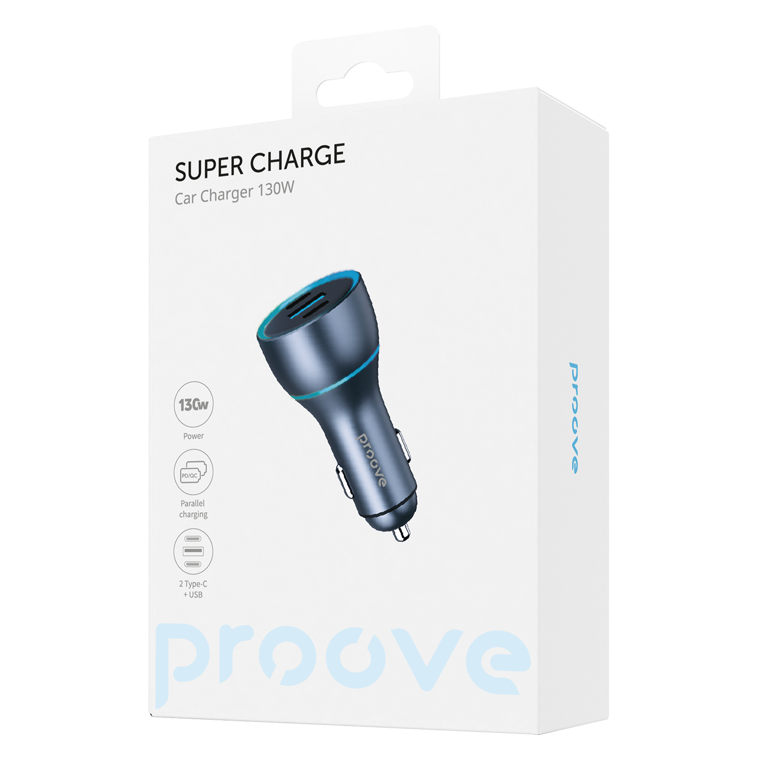 Car Charger Proove Super Charge 130W (2 Type-C + USB) - Metal Gray Car Charger Proove Super Charge 130W (2 Type-C + USB) - Metal Gray